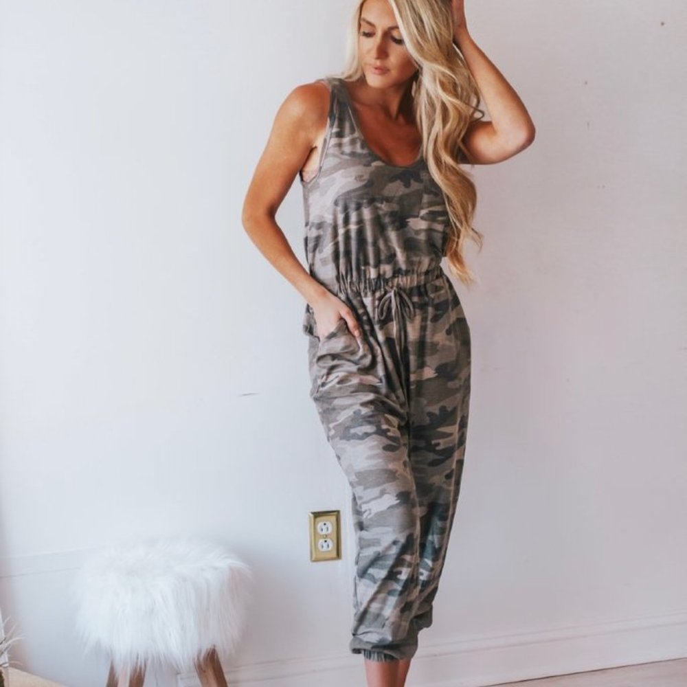 Women's Camouflage Green Overall Soft Jumpsuit SMALL THROUGH XXL